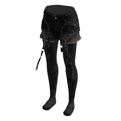 Y2K Goth Denim Shorts w/ Garter Tights (Black) | Roblox Item