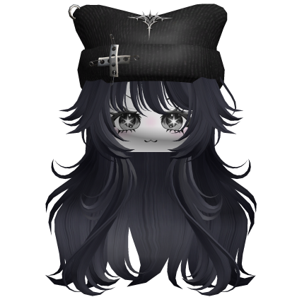 Messy Anime Hair W/ Y2K Beanie & Face (Midnight) Roblox item