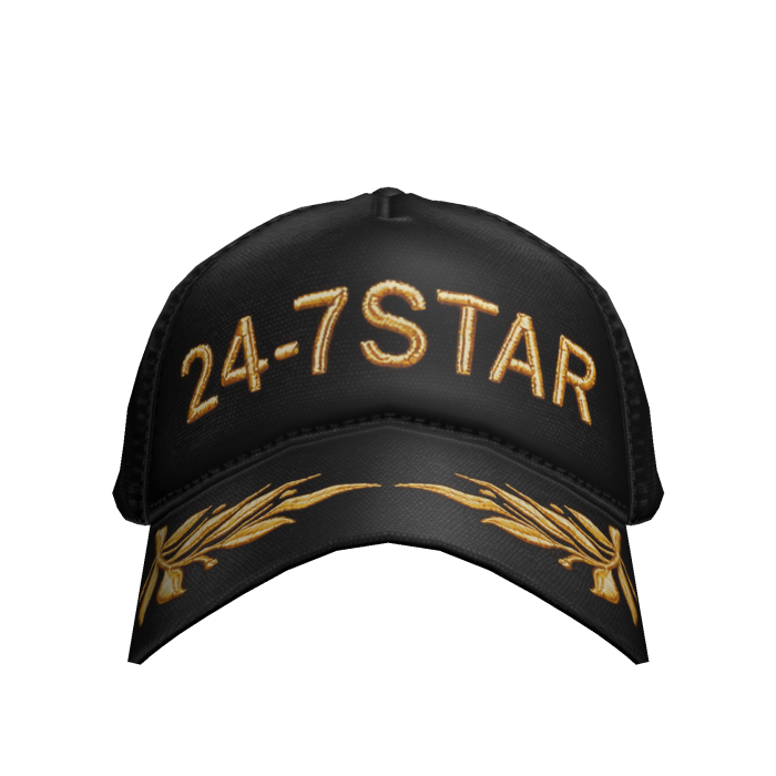 "24-7 STAR" Slogan Baseball Cap (Black & Gold)