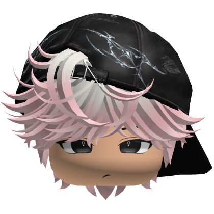 Cute White and Pink emo hair with Y2K cap black Roblox item