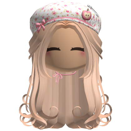 blonde curly hair w pink rose beret face necklace