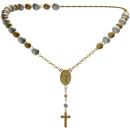 Gold & White Rosary Jesus Cross Necklace