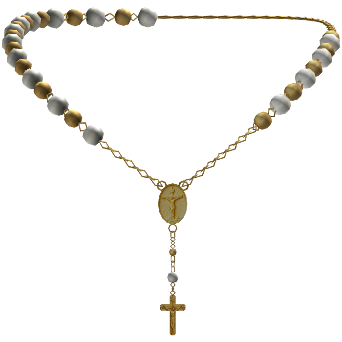 Gold & White Rosary Jesus Cross Necklace