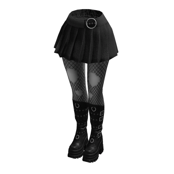 Black Pinstripe Y2K Emo Skirt Fishnet Tights Boots