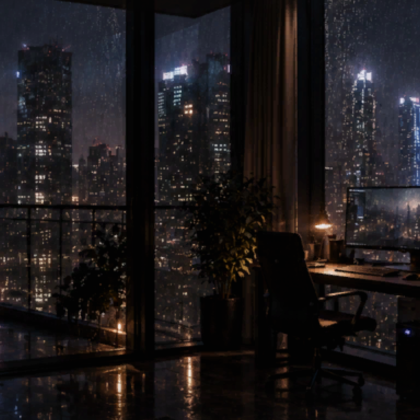 Rainy City Apartment Night Cozy Emo Background