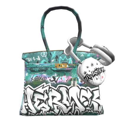 [3.0] Teal Hermes Graffiti Shoulder Purse  Roblox item