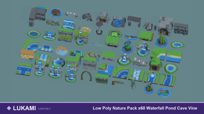 Low Poly Nature Pack x60 Waterfall Pond Cave Vine preview 1