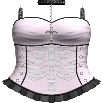Emo Gothic Ribcage Dress w Choker in Pink Black