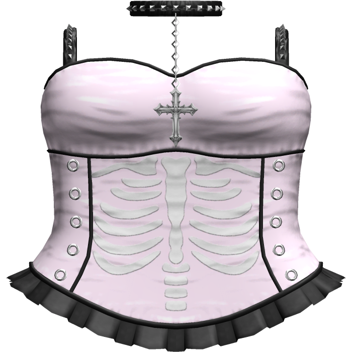Emo Gothic Ribcage Dress w Choker in Pink Black