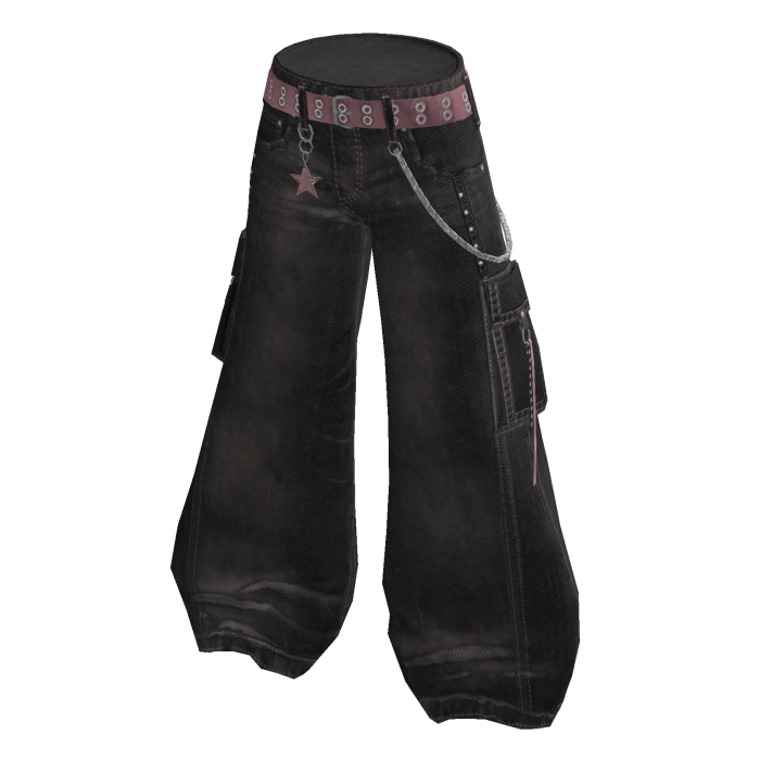Y2K Star Charm Baggy Pants - Black