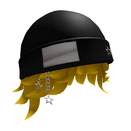 Y2K Black Beanie Stars Hat with K-Pop Yellow Hair Roblox item