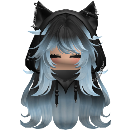 Black Blue hair Cute Y2K cat hoodie anime Roblox item