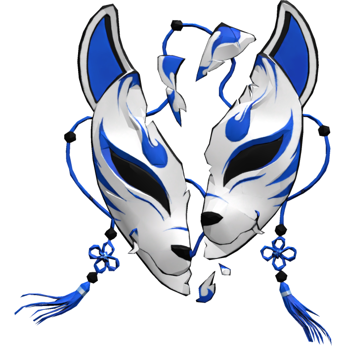 Blue Broken Japanese Kitsune Mask