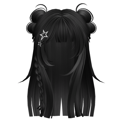 Y2K Long Hime Hair w/ Braids & Buns (Black) - Roblox