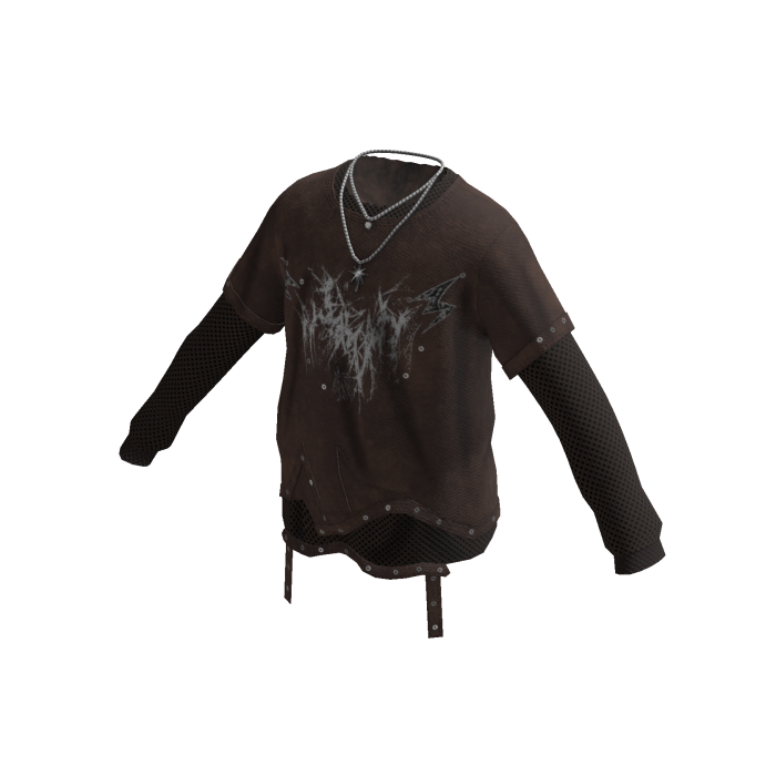 Oversized Graphic Sweater w/ Chain (Brown)