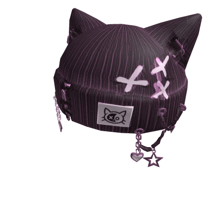 Dark Purple Ripped Kitty Girl Beanie