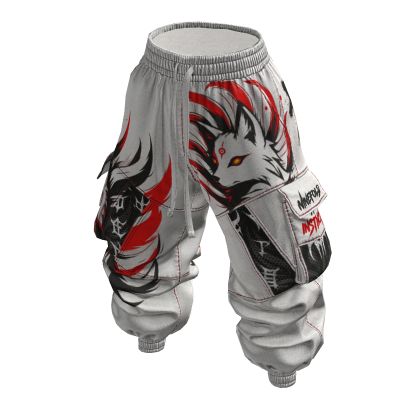 Baggy Cargo Puffy Pants - White Spirit Fox thumbnail