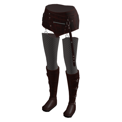 Goth Micro Shorts w/ Fishnets & Boots (Red)
