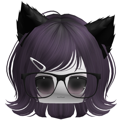 Short Moe Cat Bob W/ Glasses&Face (Dark Purple) Roblox item