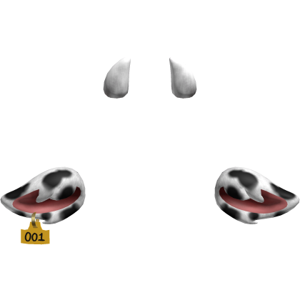 Furry Cow Ears With Ear Tag Horns | Black & White Roblox item