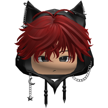 Cute Red Emo hair Y2K cat-ear hoodie anime Roblox item