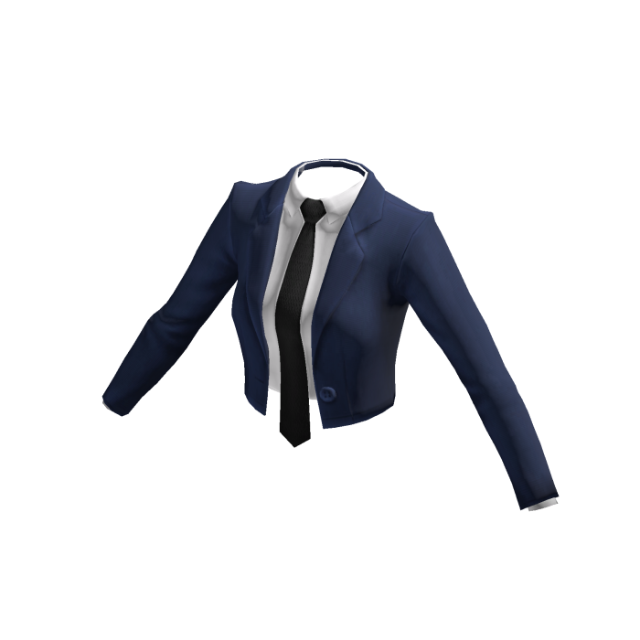 Trendy Navy Blue Cropped Suit Blazer w/ Tie