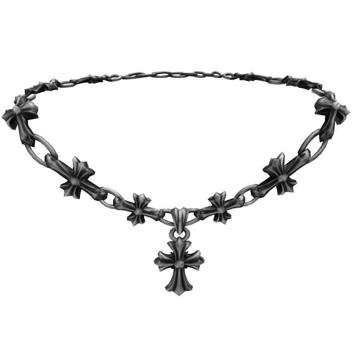 Silver Chrome Hearts Gothic Cross Necklace
