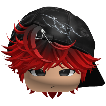 Cute Black And Red emo hair with Y2K cap black