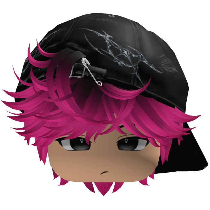 Cute Black And Pink emo hair with a Y2K cap black