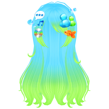 frutiger aero blue green wispy flowy hair (NEON)