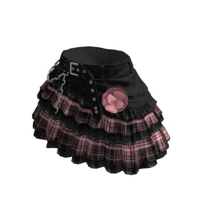 Goth Plaid Ruffle Mini Skirt w/ Rose Chain (Pink) thumbnail