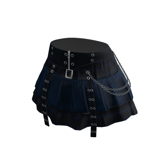 Belted Plaid Pleated Skirt w/ Chains (Blue)