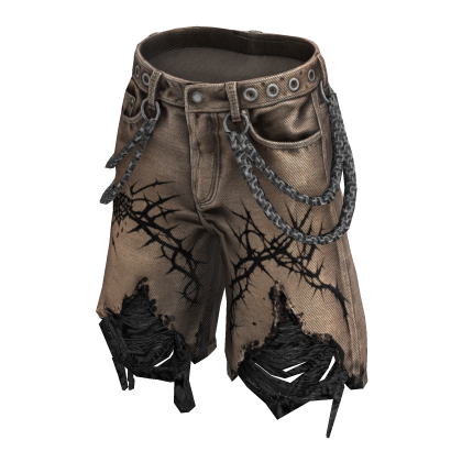 Tan Y2K Distressed Shorts w/ Chains