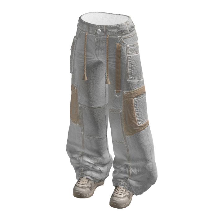 Baggy Cargo Pants with Contrast Pockets (White)