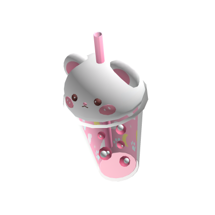 Cute White Pink Bear Boba In Hand