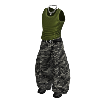 Green Baggy Camo Streetwear Outfit / 01