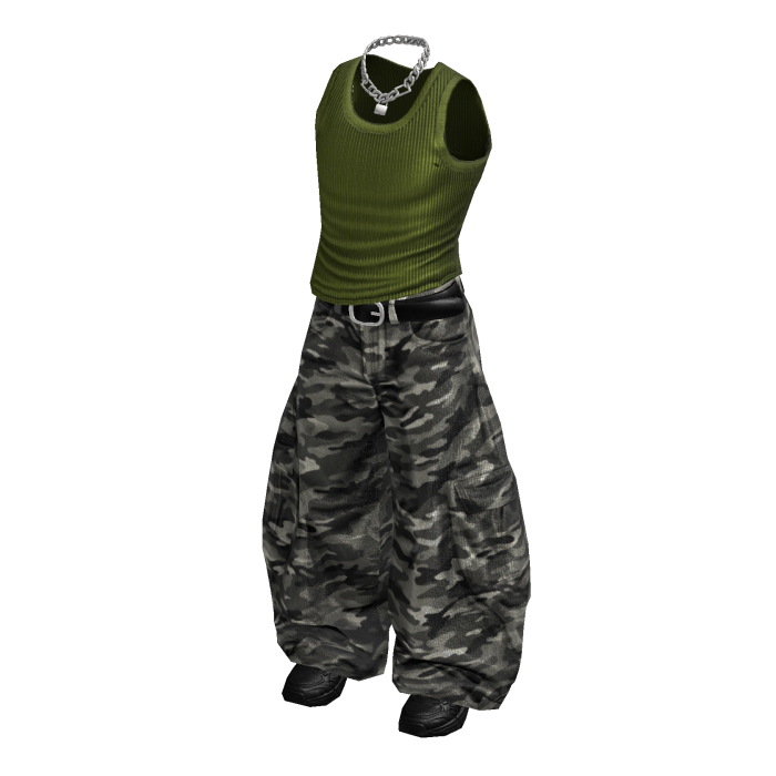 Green Baggy Camo Streetwear Outfit / 01