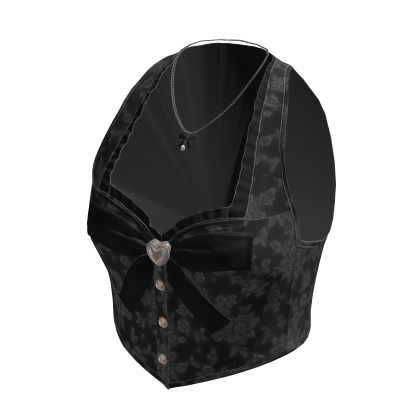 Coquette Floral Bow Vest w/ Necklace (Black)
