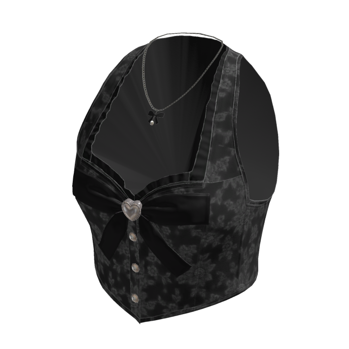 Coquette Floral Bow Vest w/ Necklace (Black)