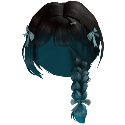 Cute Bow Side Braid Hair (Black Teal) Roblox item