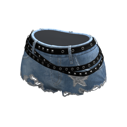 Y2K Ripped Denim Shorts Punk Goth Blue w/ Crosses thumbnail