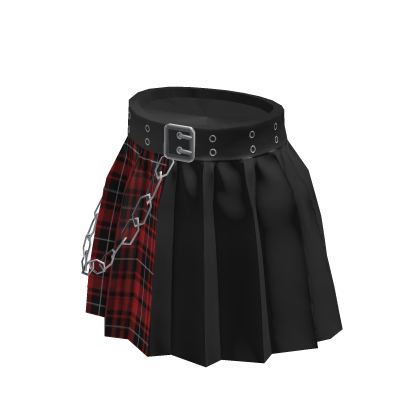 Grunge Chained Pleated Skirt - Black & Red Plaid