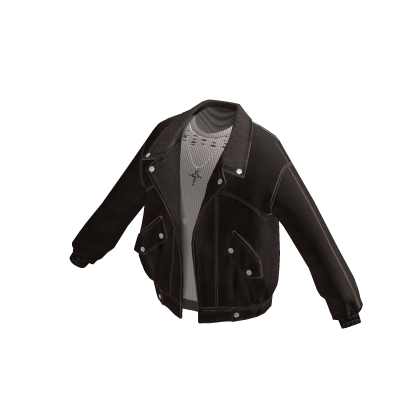 Studded Bomber Jacket w/ Layered Tee (Brown)