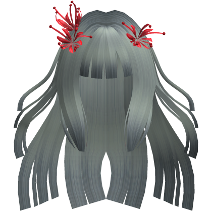Dirty Silver Long Windy Hime Hair w/ Spider Lily