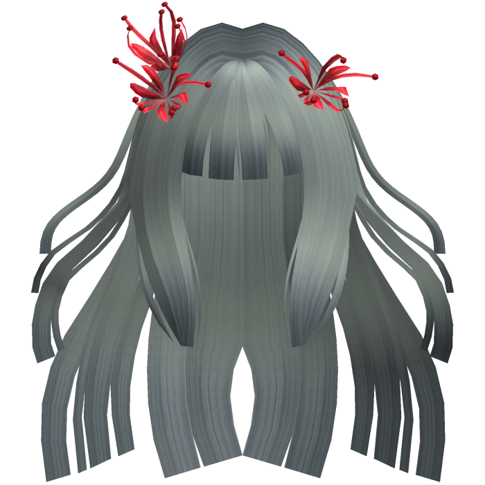Dirty Silver Long Windy Hime Hair w/ Spider Lily