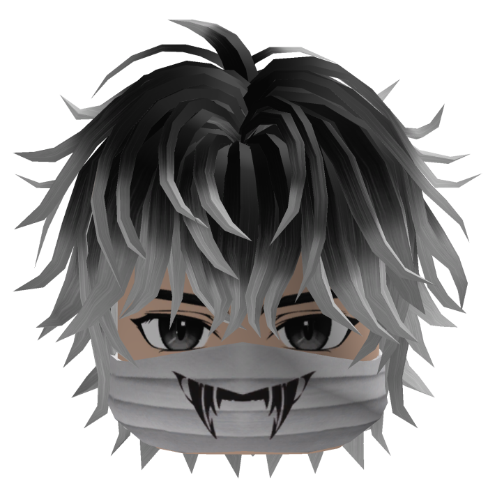 Messy Anime Hair w/ Fang Mask (Black/Silver)