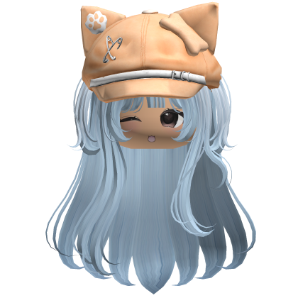 Kawaii Kitty Beret Blue Hair w/ Wink Face