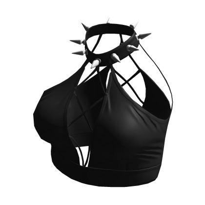 Y2K Spike Collar Halter Top Black 