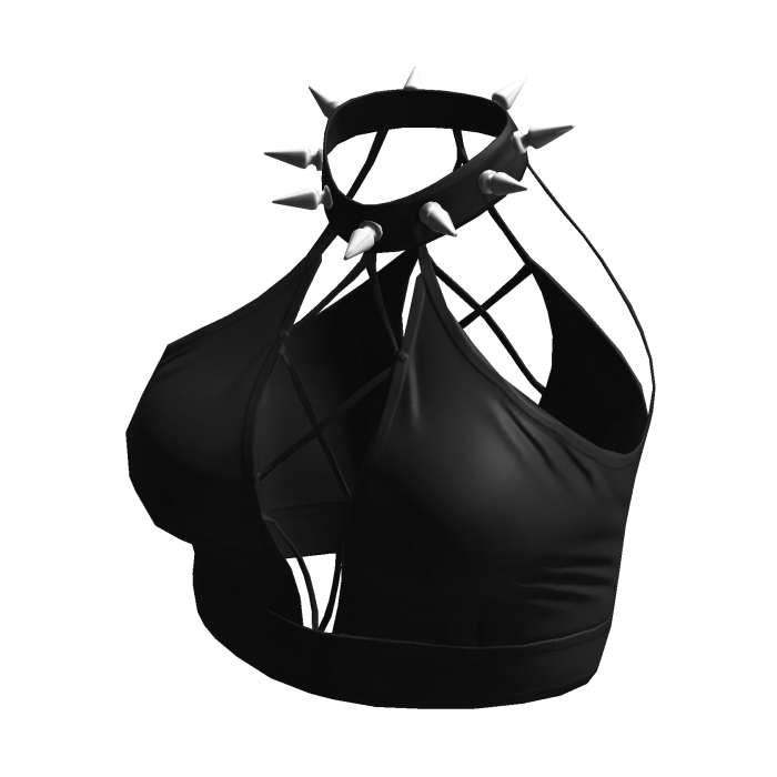 Y2K Spike Collar Halter Top Black 
