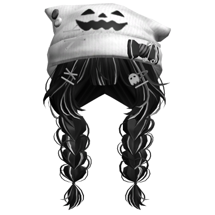 🍀Cute Braided Hair w Halloween Beanie(Black) Roblox item